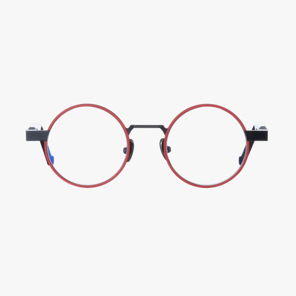 Front view of the WL0091 in Red with clear lenses is a round-shaped optical frame from the VAVA WHITE LABEL. Handmade in Italy.