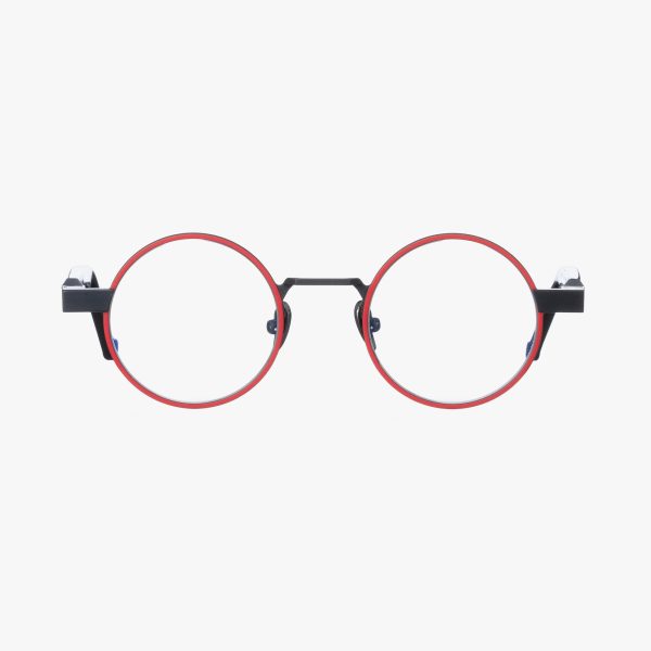 Front view of the WL0092 in Red with clear lenses is a round-shaped optical frame from the VAVA WHITE LABEL. Handmade in Italy.