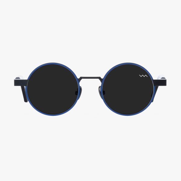 Front view of the WL0111 in Blue with Barberini Mineral Crystal lenses is a round-shaped sunglass frame from the VAVA WHITE LABEL. Handmade in Italy.