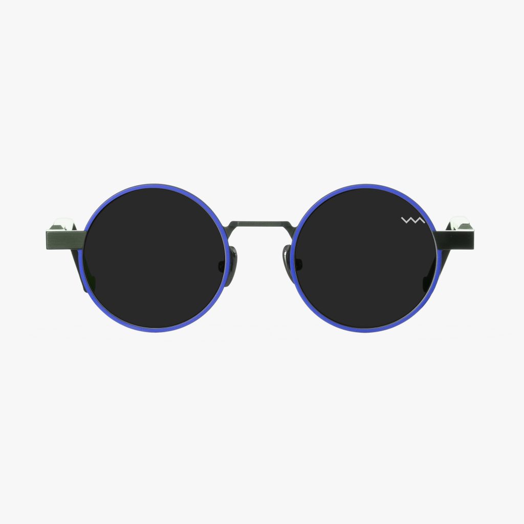 Front view of the WL0112 in Blue with Barberini Mineral Crystal lenses is a round-shaped sunglass frame from the VAVA WHITE LABEL. Handmade in Italy.