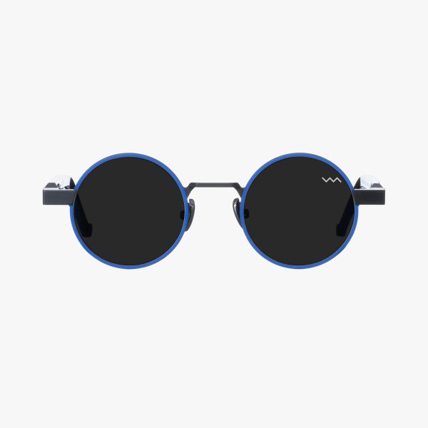 Front view of the WL0113 in Blue with Barberini Mineral Crystal lenses is a round-shaped sunglass frame from the VAVA WHITE LABEL. Handmade in Italy.